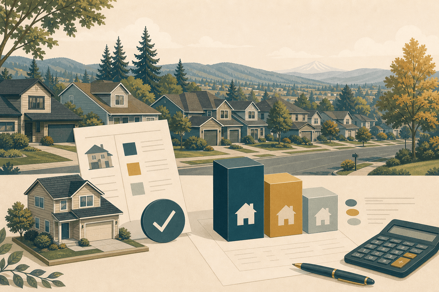 Kent area property tax notice on a table with residential street outside