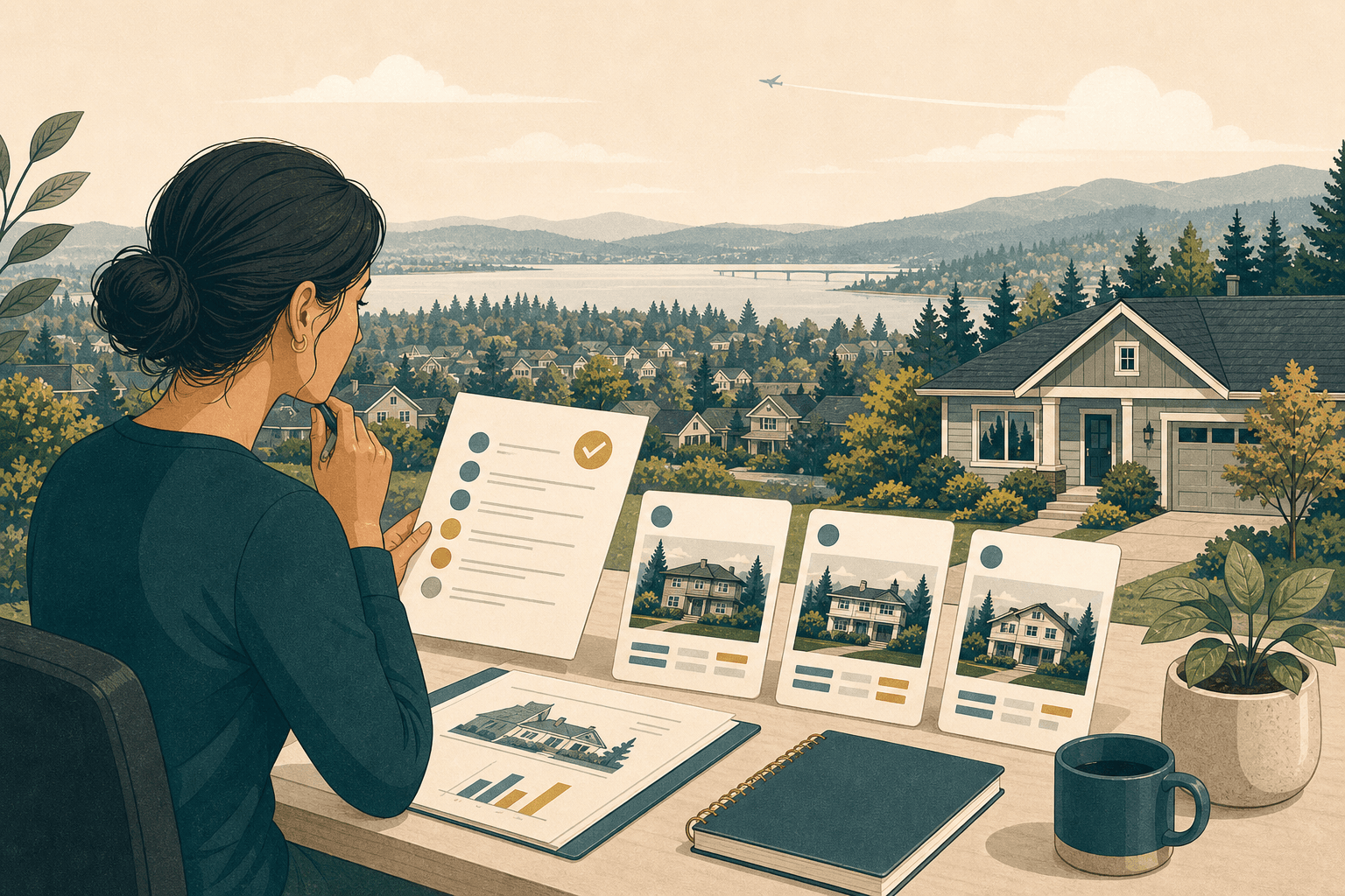 Renton neighborhood with subtle flight path and calm assessment comparison shapes